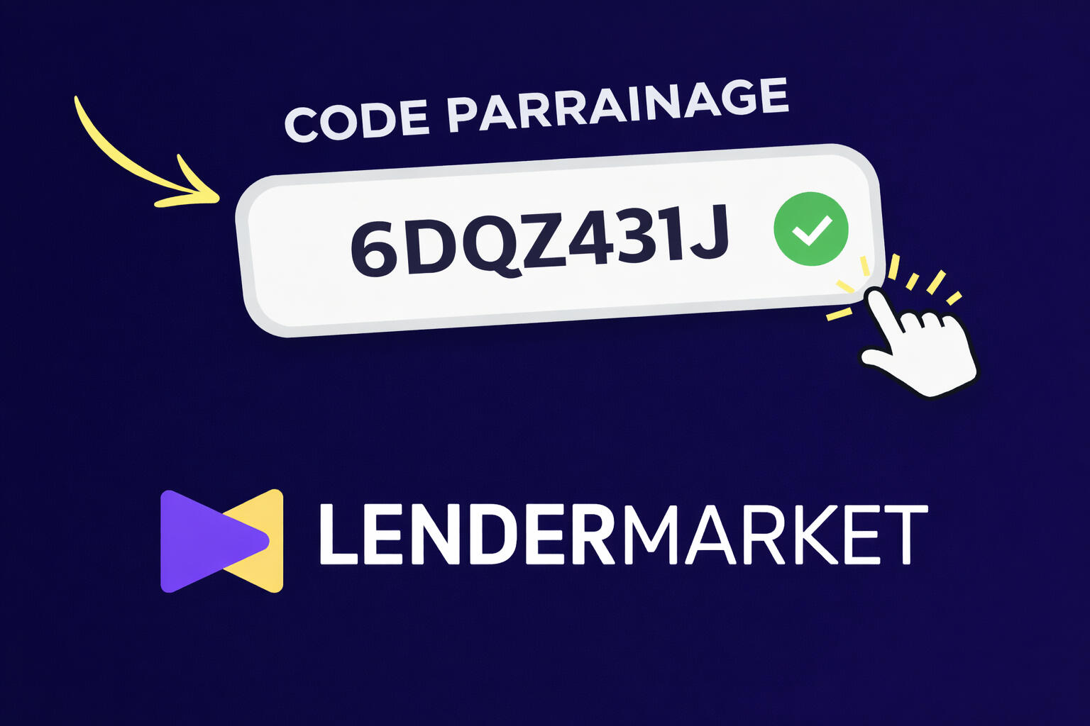 Code parrainage Lendermarket 6DQZ431J : 10€ de bonus offerts à l'inscription Code parrainage Lendermarket 6DQZ431J permettant d'obtenir 10€ de bonus sur le montant de votre premier investissement - Plateforme européenne de crowlending